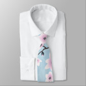 Floral Cherry Blossom Dusky Pink Bleek Blue Stropdas (Gebonden)