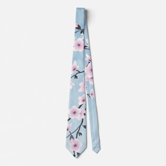Floral Cherry Blossom Dusky Pink Bleek Blue Stropdas (Voorkant)