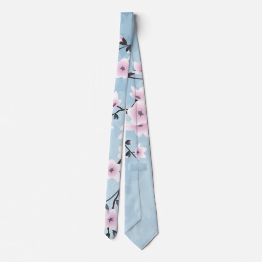 Floral Cherry Blossom Dusky Pink Bleek Blue Stropdas (Achterkant)