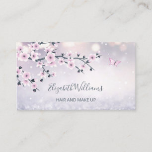 Floral Cherry Blossom Dusky Pink Mauve Glitter Visitekaartje