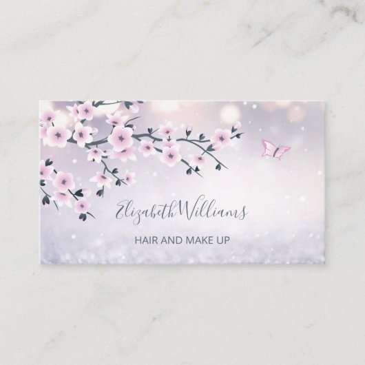 Floral Cherry Blossom Dusky Pink Mauve Glitter Visitekaartje (Voorkant)