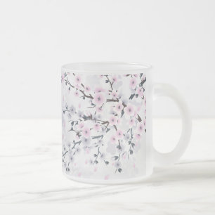 Floral Cherry Blossom Dusky Pink Mauve Matglas Koffiemok