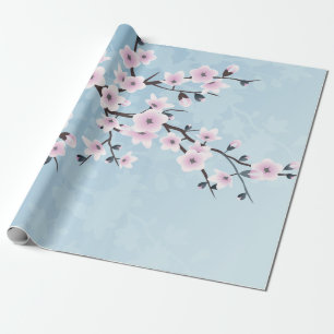 Floral Cherry Blossom Dusty Pink Bleek Blue Cadeaupapier
