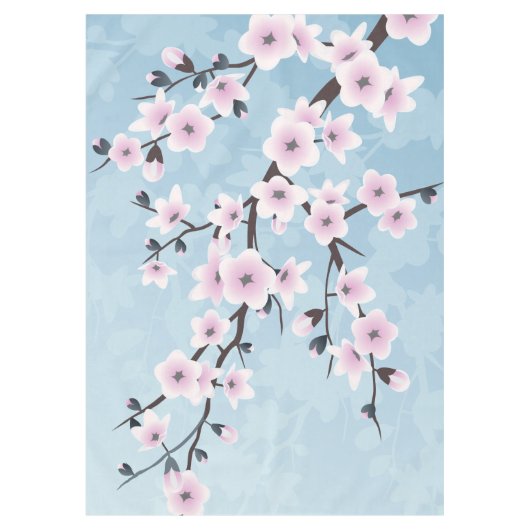 Floral Cherry Blossom Dusty Pink Bleek Blue Tafelkleed (Voorkant)