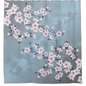 Floral Cherry Blossom Dusty Pink Blue Douchegordijn (Voorkant)