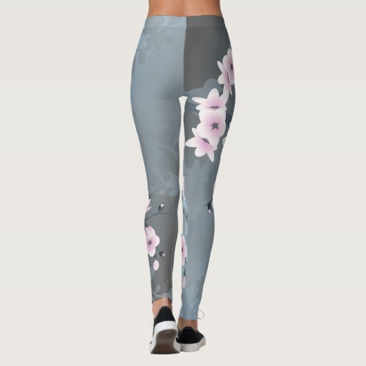 Floral Cherry Blossom Dusty Pink Blue Leggings (Achterkant)
