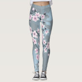 Floral Cherry Blossom Dusty Pink Blue Leggings (Voorkant)