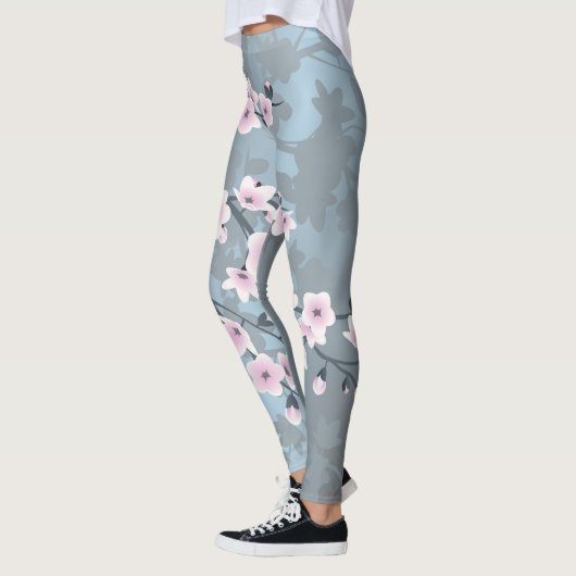 Floral Cherry Blossom Dusty Pink Blue Leggings (Links)