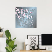 Floral Cherry Blossom Dusty Pink Blue Poster (Thuiskantoor)