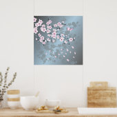 Floral Cherry Blossom Dusty Pink Blue Poster (Keuken)