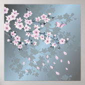 Floral Cherry Blossom Dusty Pink Blue Poster (Voorkant)
