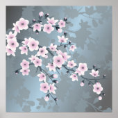 Floral Cherry Blossom Dusty Pink Blue Poster (Voorkant)
