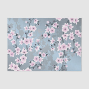 Floral Cherry Blossom Dusty Pink Blue Tissuepapier