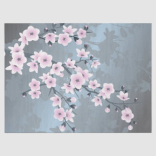 Floral Cherry Blossom Dusty Pink Blue Tissuepapier