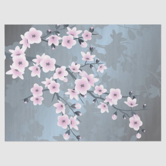 Floral Cherry Blossom Dusty Pink Blue Tissuepapier (Voorkant)