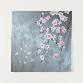 Floral Cherry Blossom Dusty Pink Blue Wandkleed (Voorkant (horizontaal))