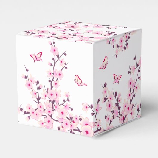 Floral Cherry Blossom en Butterflies Pink White Bedankdoosjes (Voorkant Zijde)