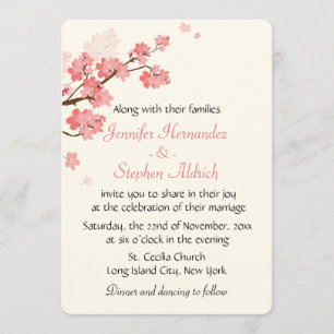 Floral Cherry Blossom Flower White & Pink Wedding Kaart