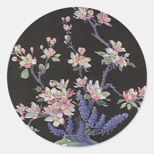 Floral, Cherry Blossom Flowers in een Vase Ronde Sticker (Voorkant)