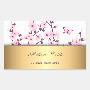 Floral Cherry Blossom Gold Rechthoekige Sticker