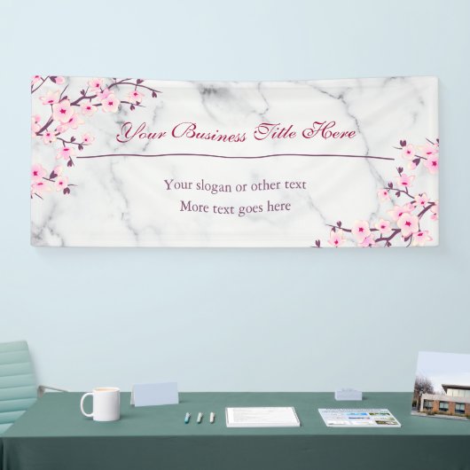 Floral Cherry Blossom Gray Marble Business Spandoek (Beurs)