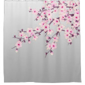 Floral Cherry Blossom Gray Pink Douchegordijn (Voorkant)