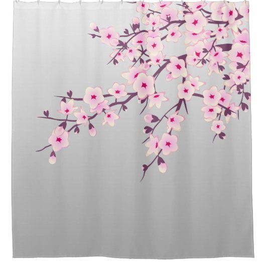 Floral Cherry Blossom Gray Pink Douchegordijn (Voorkant)