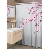 Floral Cherry Blossom Gray Pink Douchegordijn