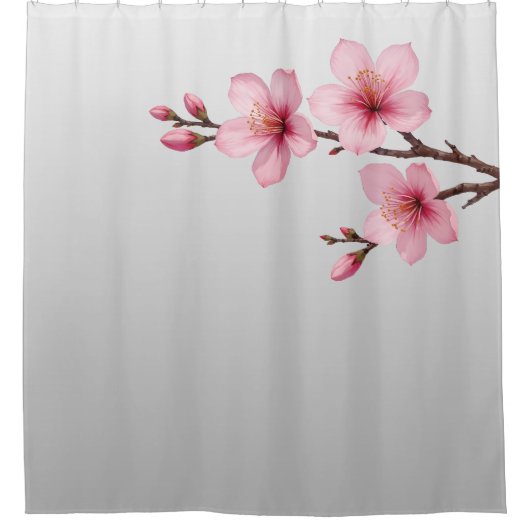Floral Cherry Blossom Gray Pink Douchegordijn (Voorkant)