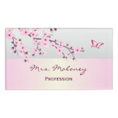 Floral Cherry Blossom Gray Pink Naambadge (Voorkant)