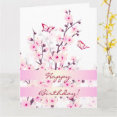 Floral Cherry Blossom Happy Birthday Kaart (Gele Bloem)