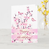 Floral Cherry Blossom Happy Birthday Kaart (Gele Bloem)