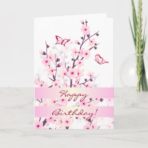 Floral Cherry Blossom Happy Birthday Kaart