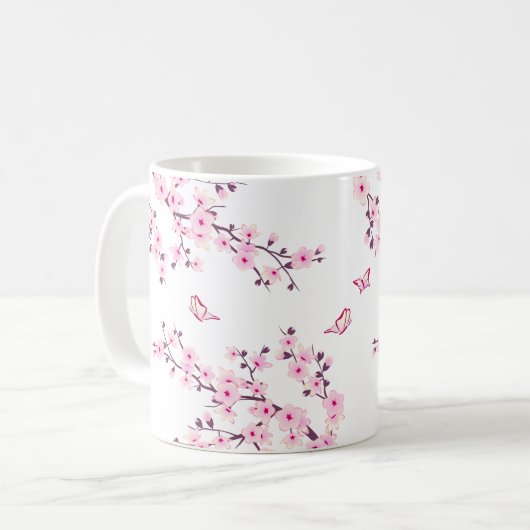 Floral Cherry Blossom Jouw naam Monogram Mok (Voorkant links)
