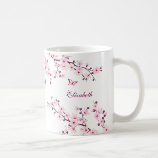 Floral Cherry Blossom Jouw naam Monogram Mok