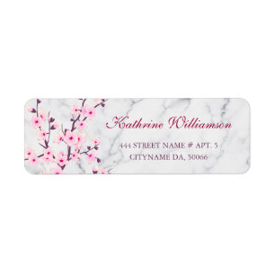 Floral Cherry Blossom Light Grey Marble Etiket