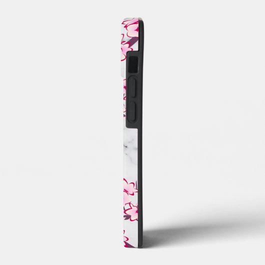 Floral Cherry Blossom Light Grey Marble Monogram Case-Mate iPhone Case (Achterkant / Links)