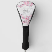 Floral Cherry Blossom Light Grey Marble Monogram Golfheadcover (Voorkant)