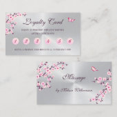 Floral Cherry Blossom Loyalty Kaart Pink Silver Visitekaartje (Voorkant / Achterkant)