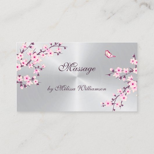 Floral Cherry Blossom Loyalty Kaart Pink Silver Visitekaartje (Achterkant)