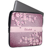 Floral Cherry Blossom Mauve Bling Monogram Laptop Sleeve (Voorkant Rechts)