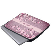 Floral Cherry Blossom Mauve Bling Monogram Laptop Sleeve (Voorkant onderkant)