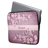Floral Cherry Blossom Mauve Bling Monogram Laptop Sleeve (Voorkant Links)