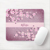 Floral Cherry Blossom Mauve Bling Monogram Muismat (Met muis)