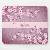 Floral Cherry Blossom Mauve Bling Monogram Muismat (Voorkant)