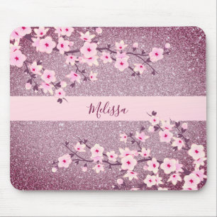 Floral Cherry Blossom Mauve Bling Monogram Muismat