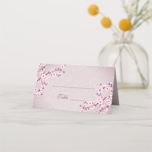 Floral Cherry Blossom Mauve Glitter Plaatskaartje (Voorkant)