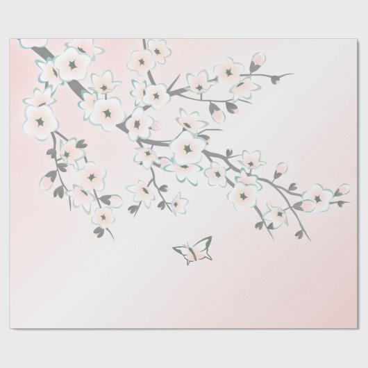 Floral Cherry Blossom Mint Blush Cadeaupapier (Vlak)