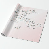 Floral Cherry Blossom Mint Blush Cadeaupapier (Uitgerold)
