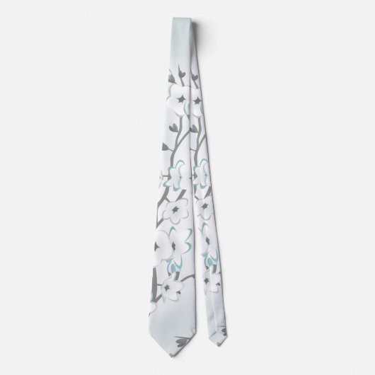Floral Cherry Blossom Mint White Stropdas (Voorkant)